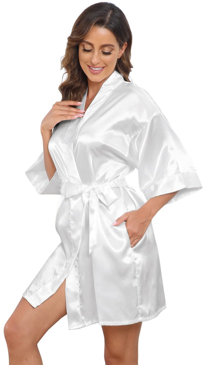 goodmansam Women's Satin Kimono Robe with Silver Rhinestones Bride Bridesmaid Robes for Wedding Party Robe Getting Ready - Image 4